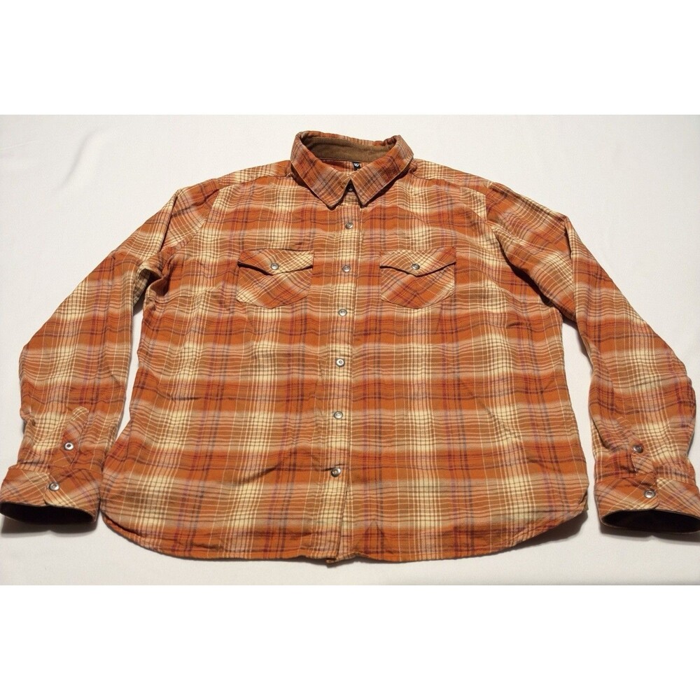 Kuhl Plaid Tess Flannel Snap Button Long Sleeve Shirt Womens XL Orange 8457